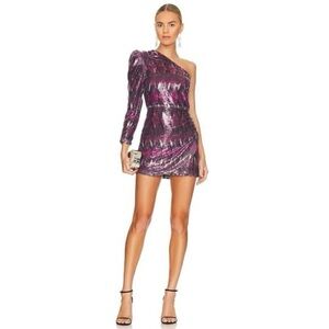 Misa Los Angeles Pink Sequin One-Shoulder Dress